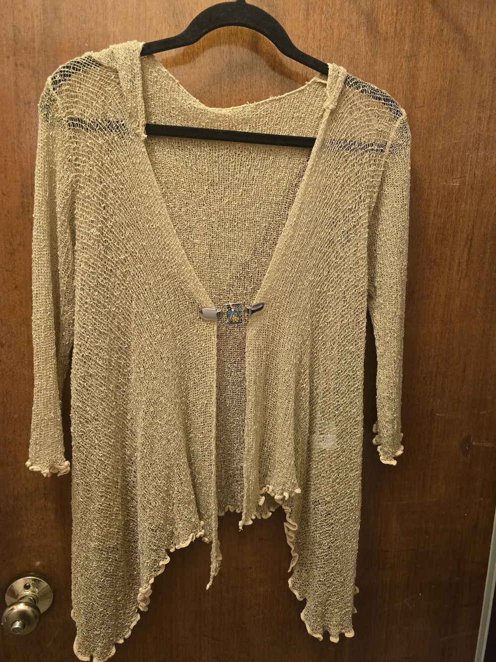 Lightweight Open-Front Cream Lurex Knit Cardigan